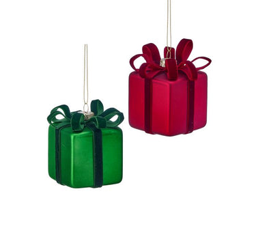 Glass Matte Velvet Package Ornament (2 Asst) 3"