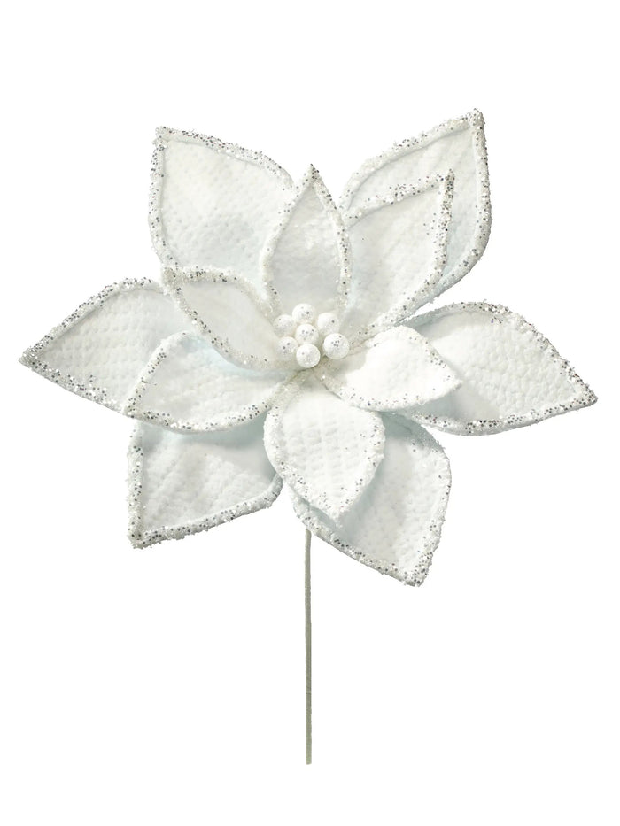 Large Glacier Ridge Snowy Poinsettia Stem White 28"H x 22"D
