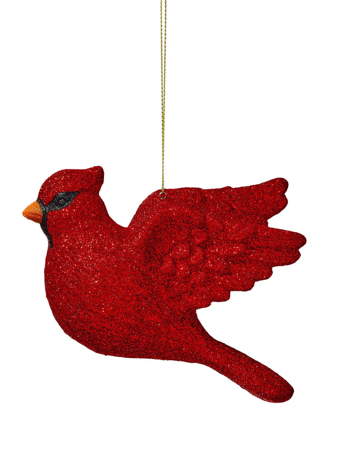 Plastic Glitter Red Cardinal Ornament 6"
