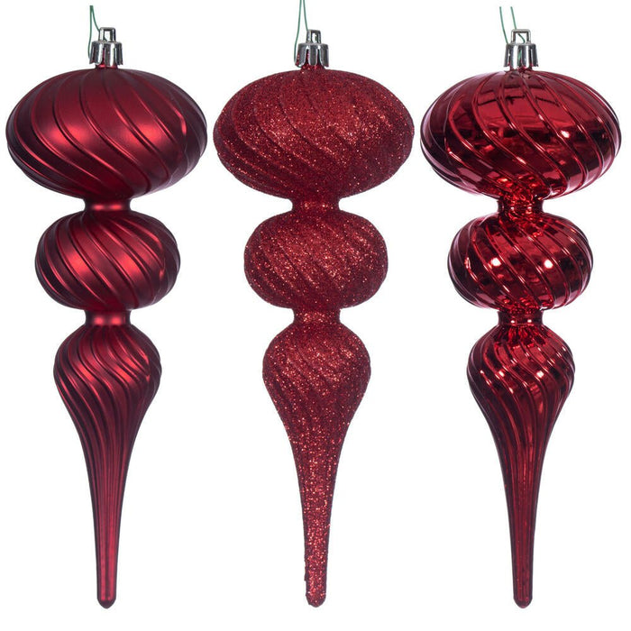 Red Swirl Finial Ornament 8"L (Bag of 6 Asst)