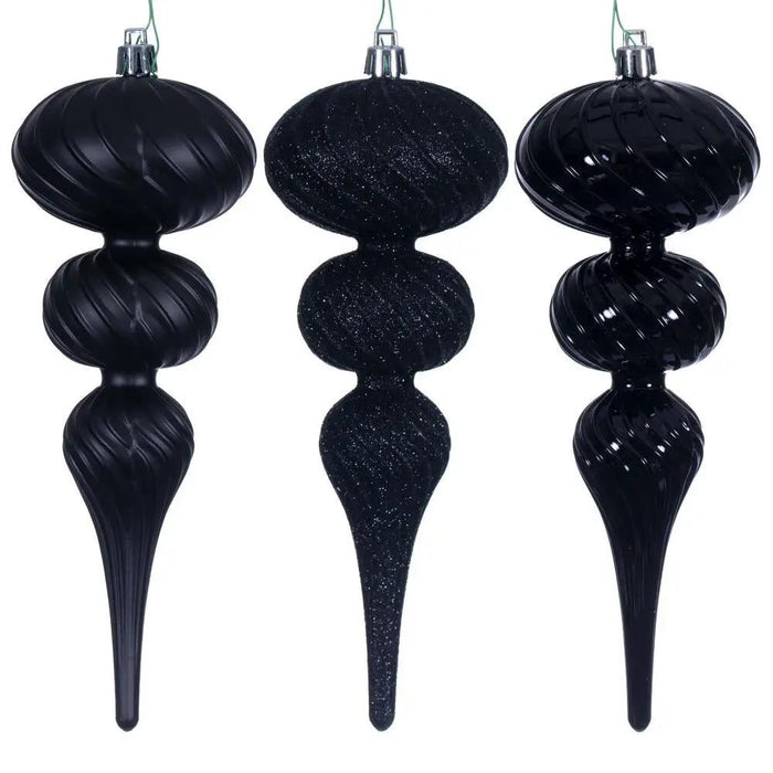 Swirl Finial Ornament Black 8" (Bag of 6)