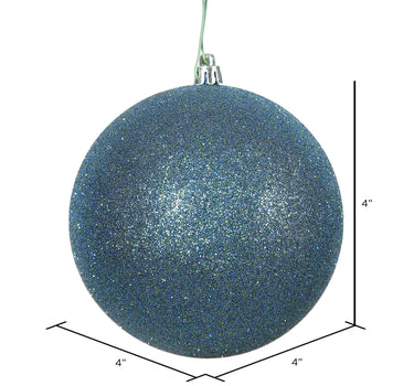 Vickerman Sea Blue Glitter Ball Drilled 6/Bag 4" - Holiday Ornaments Merchandise