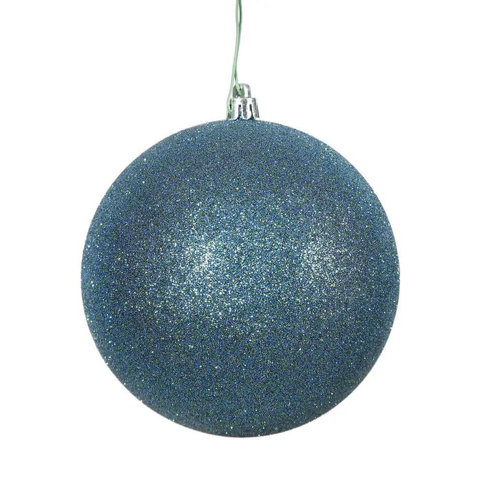 Sea Blue Glitter Ball Drilled 6/Bag 4"
