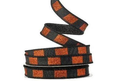 Regency Glitter Orange/Black Stripe Metallic Ribbon 1"X10yd - Velvet Ribbons Ribbon