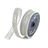 Ribbon: Silver baguette-trim ribbon by Farrisilk, .75 in x 5 yd, metallic beaded trim.