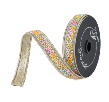 Ribbon Multicolor Sherbert Sprinkles by Farrisilk, .75in x 10yd with metallic gold edging