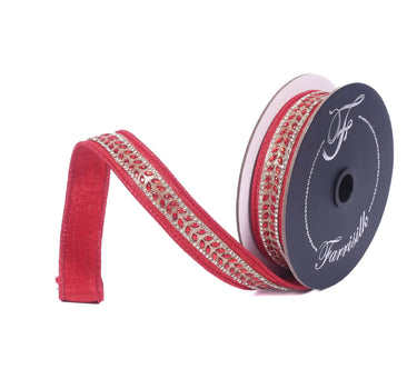 Ribbon Red Chaplet Ribbon 1 in x 5 yd, Farrisilk with rhinestone trim