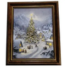 Christmas Village Wall Art With Frame, A&B framed print of a snowy village with a lit tree in a dark wood frame.