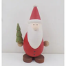 Wooden Santa with Tree merchandise by A&B, seasonal village figurine in red with white beard holding a green tree