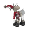 A&B Christmas Moose holiday ornament, plush moose with red hat, plaid clothing, gray body, black hooves