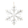 Wood Snowflake Ornament by A&B, distressed whitewashed wood, 14 x 14 inches, hanging cord.