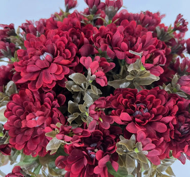 GSC Mum Bush Burgundy 15.5" - Artificial Flora Hanging Basket & Porch Pots