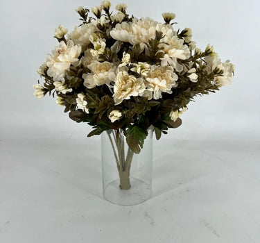 GSC Mum Bush Cream 15.5" - Artificial Flora Hanging Basket & Porch Pots