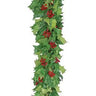 Holly Garland Green 6' Silk garland with red berries, Select