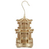 Gold birdcage ornament, Allstate merchandise, 8.5-inch tall with an intricate tiered pagoda design and hanging hook.