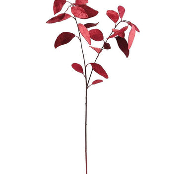 Velvet Eucalyptus Leaf Spray, red silk stem, Allstate, 31 inches