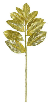 Metallic Fabric Magnolia Leaf Spray Gold, silk, 30 inches, Select