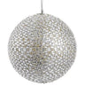 Silver jeweled ball ornament, 5-inch diameter, reflective mosaic surface.