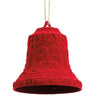 Bell ornament red flocked plastic, Allstate, 4.5in hanging decoration