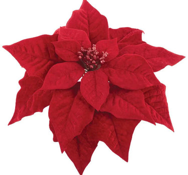 Velvet Poinsettia with Clip, 10in silk red poinsettia by Allstate