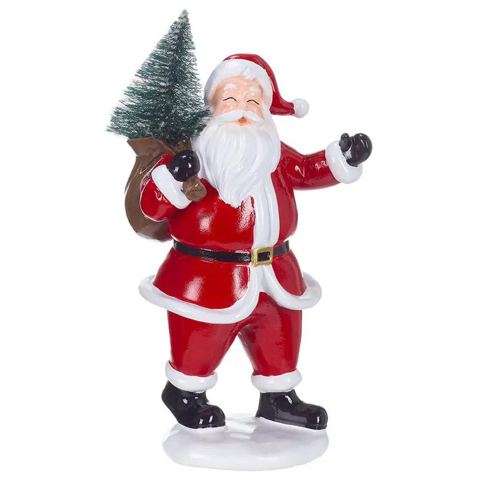 Santa Figurine Holding a Tree 14"