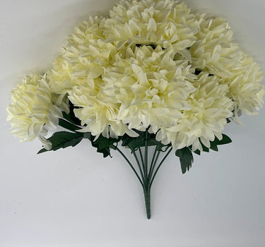 Fortune Ball Mum Bush Cream - Artificial Flowering Plants Silk