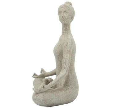 A&B Beige Resin-Stone Yoga Lady Figurine in Cross-Legged Pose 7" x 9" - Figurines Merchandise