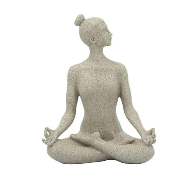 A&B Beige Resin-Stone Yoga Lady Figurine in Cross-Legged Pose 7" x 9" - Figurines Merchandise