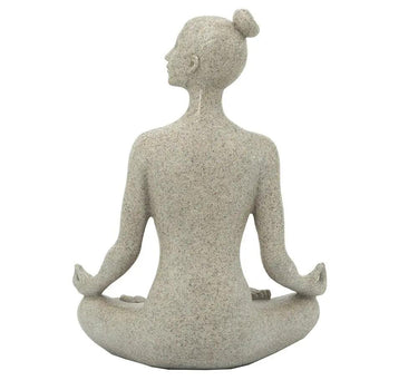 A&B Beige Resin-Stone Yoga Lady Figurine in Cross-Legged Pose 7" x 9" - Figurines Merchandise