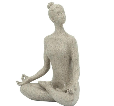 A&B Beige Resin-Stone Yoga Lady Figurine in Cross-Legged Pose 7" x 9" - Figurines Merchandise