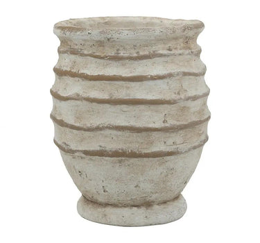A&B Beige Sand-Cement Ridged Vase 7" x 9" - Vases Merchandise