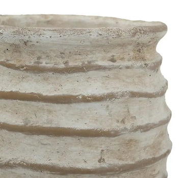 A&B Beige Sand-Cement Ridged Vase 7" x 9" - Vases Merchandise
