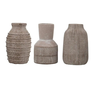 A&B Beige Sand-Cement Vase (3 Asst) 6"H - Vases Merchandise