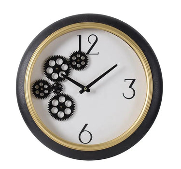 A&B Black And White Gear Clock 15.5"D - Wall Clocks Merchandise