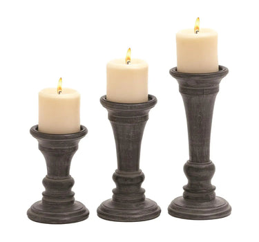 Deco Marché Black Mango Wood Candle Holder Large 10" - Candle Holders Merchandise
