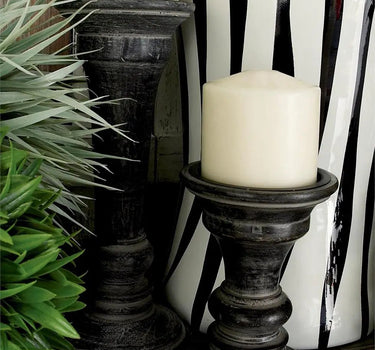 Deco Marché Black Mango Wood Candle Holder Small 6" - Candle Holders Merchandise