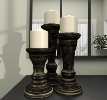 Deco Marché Black Mango Wood Candle Holder Small 6" - Candle Holders Merchandise
