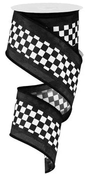 Black/White Mini Check Satin Ribbon 2.5" X 10Yd - Evergreen Home and Floral