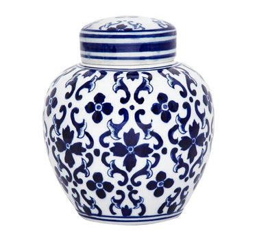 A&B Blue and White Lidded Jar 6.3"D x 7.5"H - Decorative Jars Merchandise