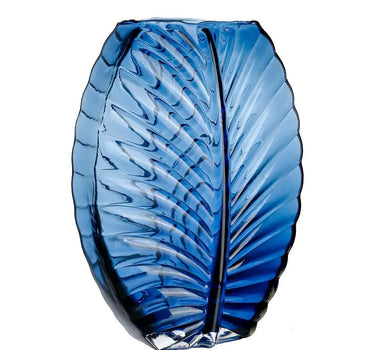 Diamond Star Blue Glass Leaf Vase 11.8"H - Vases Merchandise