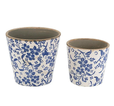 A&B Blue-White Ceramic Floral Motif Planter (2 Sizes) 5-7" - Planters Merchandise