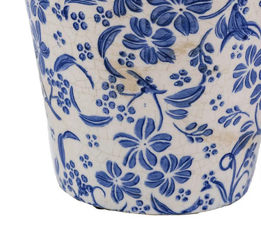 A&B Blue-White Ceramic Floral Motif Planter (2 Sizes) 5-7" - Planters Merchandise