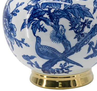 A&B Blue-White Chinoiserie Flower Vase with Gold Accent 9.5"D x 16" - Vases Merchandise