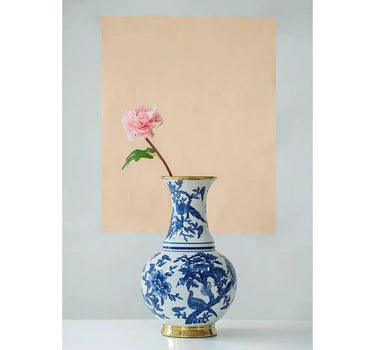 A&B Blue-White Chinoiserie Flower Vase with Gold Accent 9.5"D x 16" - Vases Merchandise