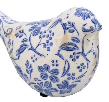 Blue - White Floral Print Bird (2 Sizes) 6 - 8" - Evergreen Home and Floral