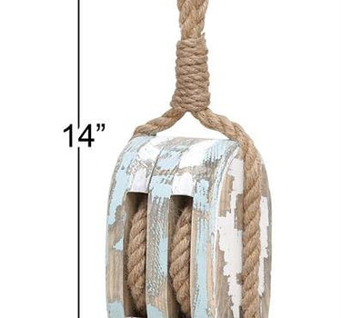Blue Wood Rope Pulley 14"H x 5"W - Evergreen Home and Floral