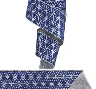 Blue/Silver Seamless Stars Ribbon 2.5" x 10Y - Evergreen Home and Floral