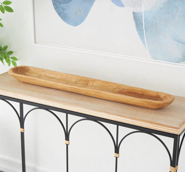 Deco Marché Brown Teak Wood Long Slim Bowl 36" x 7" x 3" - Decorative Bowls Merchandise