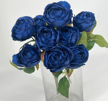 Le Fleur Cabbage Rose Bush Blue 19" - Uncategorized Silk