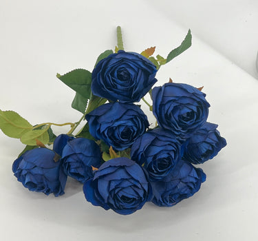 Le Fleur Cabbage Rose Bush Blue 19" - Uncategorized Silk